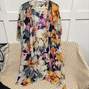 Miss Me Tassel Floral Kimono Duster Swim Cover Up